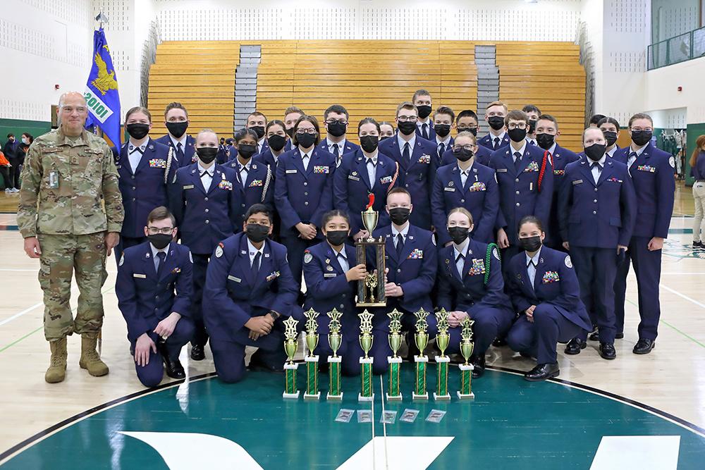 The Pine-Richland/Mars Area U.S. Air Force JROTC Drill Team took first place overall at the Pine-Richland JROTC Drill Competition.