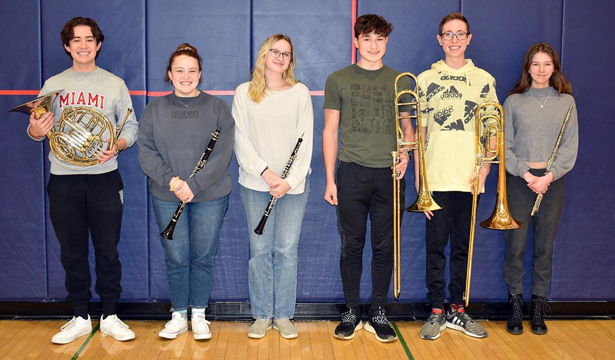 Mars Area High School students (from left) Alex Schumann, Meghan Smith, Cassie Cannon, Carter Snyder, Carson Mahan and Ella Drutarosky were selected to join in the PMEA District Band Festival. 