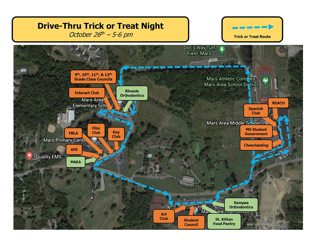 Drive Thru Trick-or-Treat Night Route Map