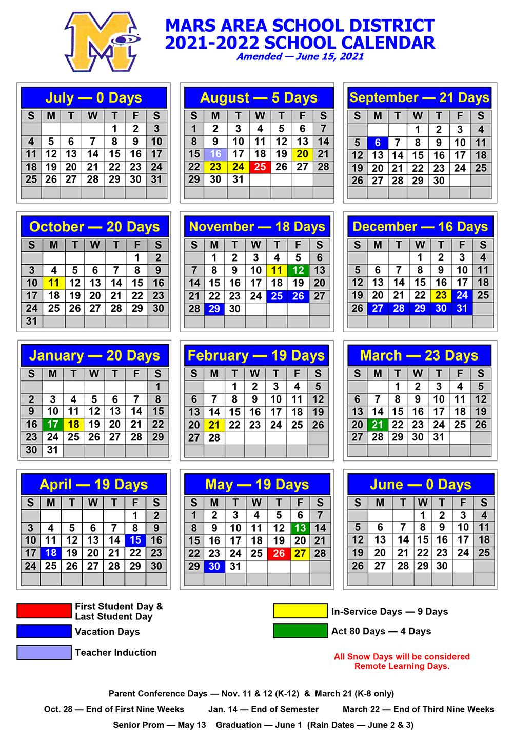 MASD Calendar 2021-2022 (Amended 06.15.21)