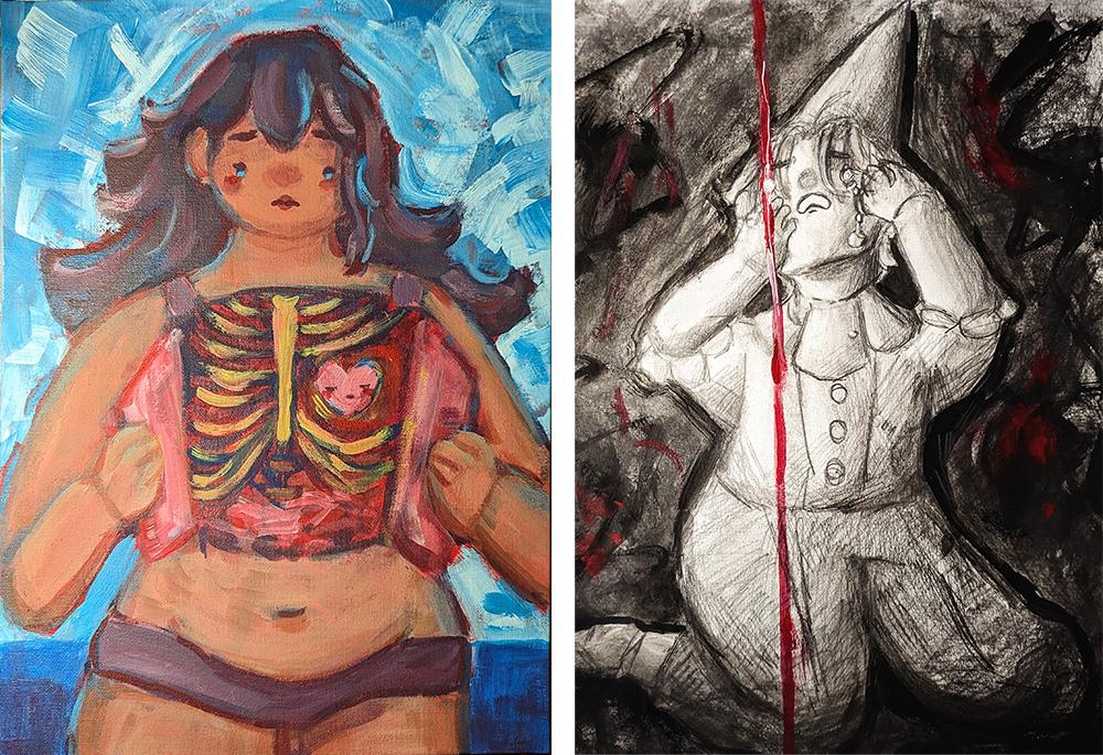 The artworks, “Doctor’s Visit ” and “Internal Demons” by Mars Area High School junior Samantha Mazurek took first place awards in the Slippery Rock University Institute for Nonprofit Leadership Well-Being Art Contest.