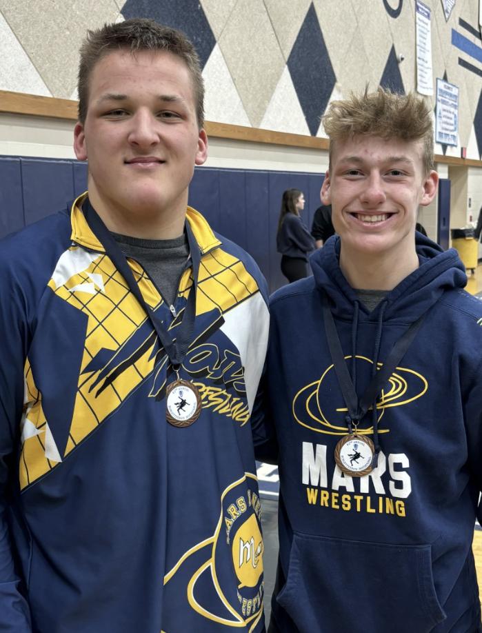 Mars Area High School senior Gus Aubrecht and junior Liam Hein each earned third place in their respective weight classes at the 2024 Burgettstown Varsity Wrestling Invitational.