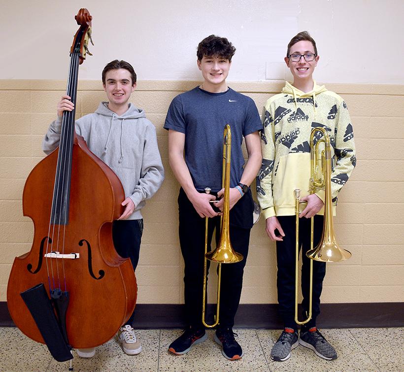 Mars Area High School students (from left) Jace Smith, Carter Snyder and Carson Mahan were selected to join in the PMEA District Jazz Band Festival.