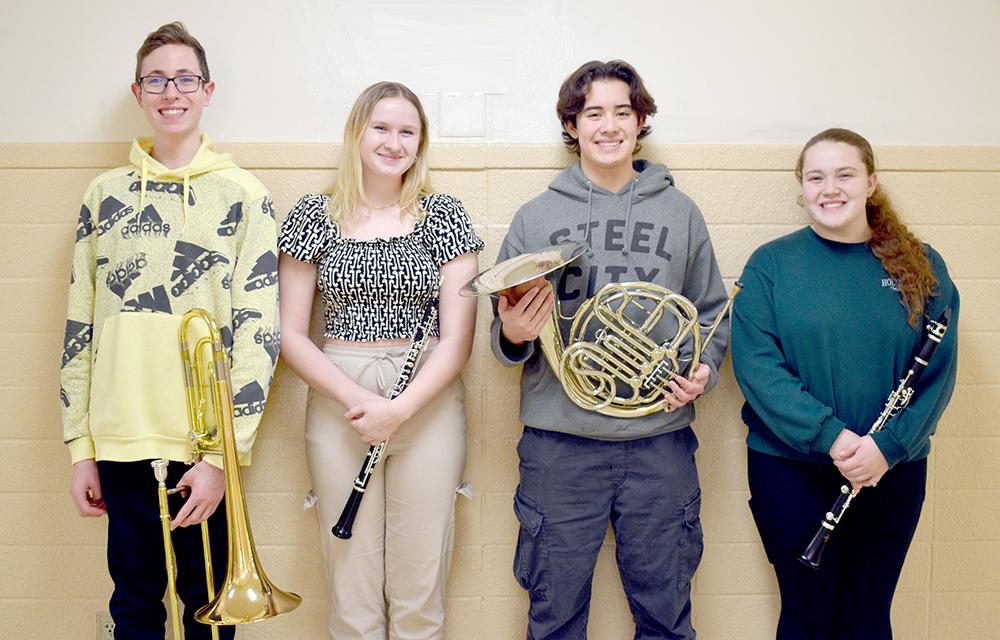 Mars Area High School students (from left) Carson Mahan, Cassie Cannon, Alex Schumann and Meghan Smith were selected to join in the PMEA Region Band Festival. 