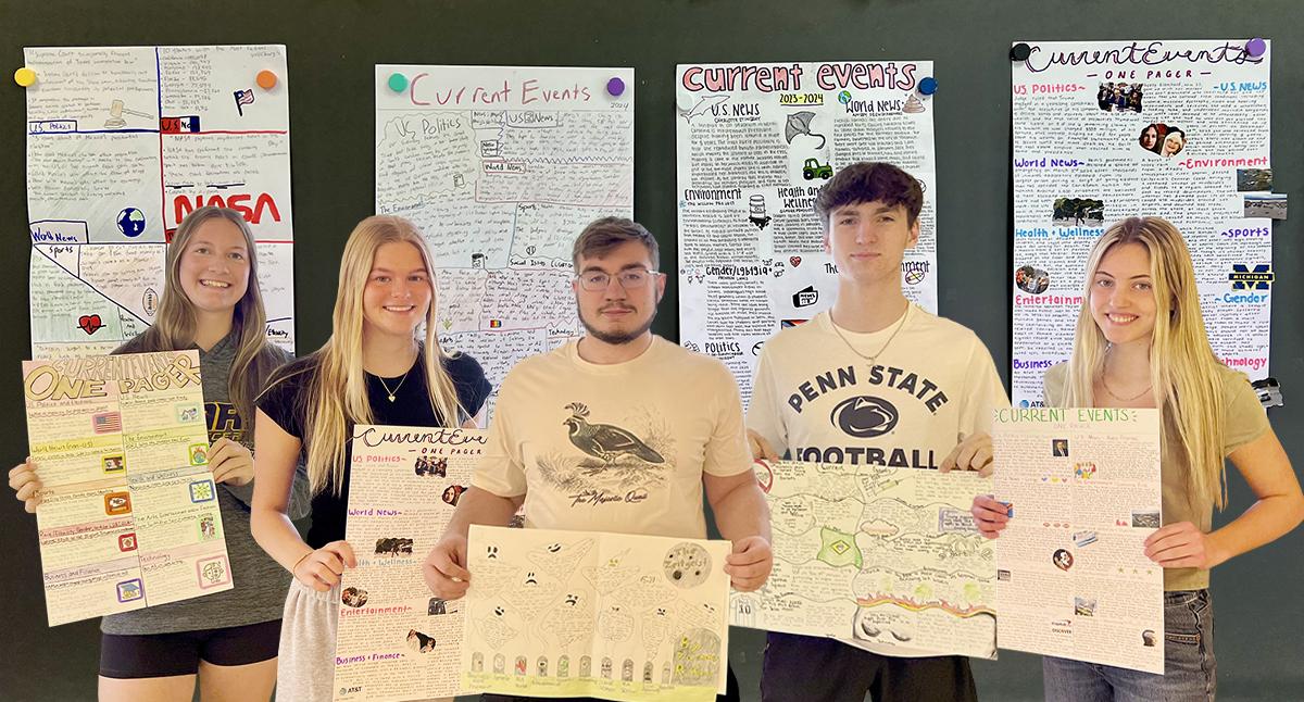 Mars Area High School students Sadie Stewart, Kennedy Kolson, Zach Ruffner, Liam Quinn and Kaitlyn Lawless were selected for their submissions in their AP English Language & Composition’s Current Events One-Pager project.