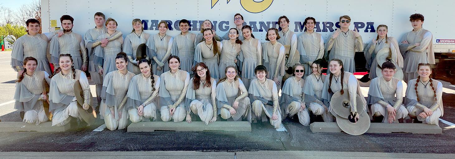 Mars Area High School’s Mars Indoor Percussion Team pause for a picture at the WGI Mideast Percussion & Winds Power Regional Finals.
